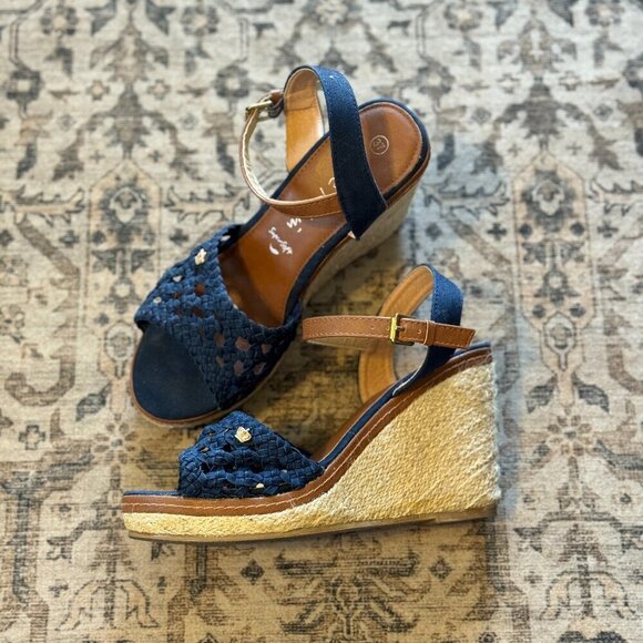 Jane Klain Wedge Sandals Women's Size 6.5 US  Blue Tan Espadrille - Picture 9 of 9